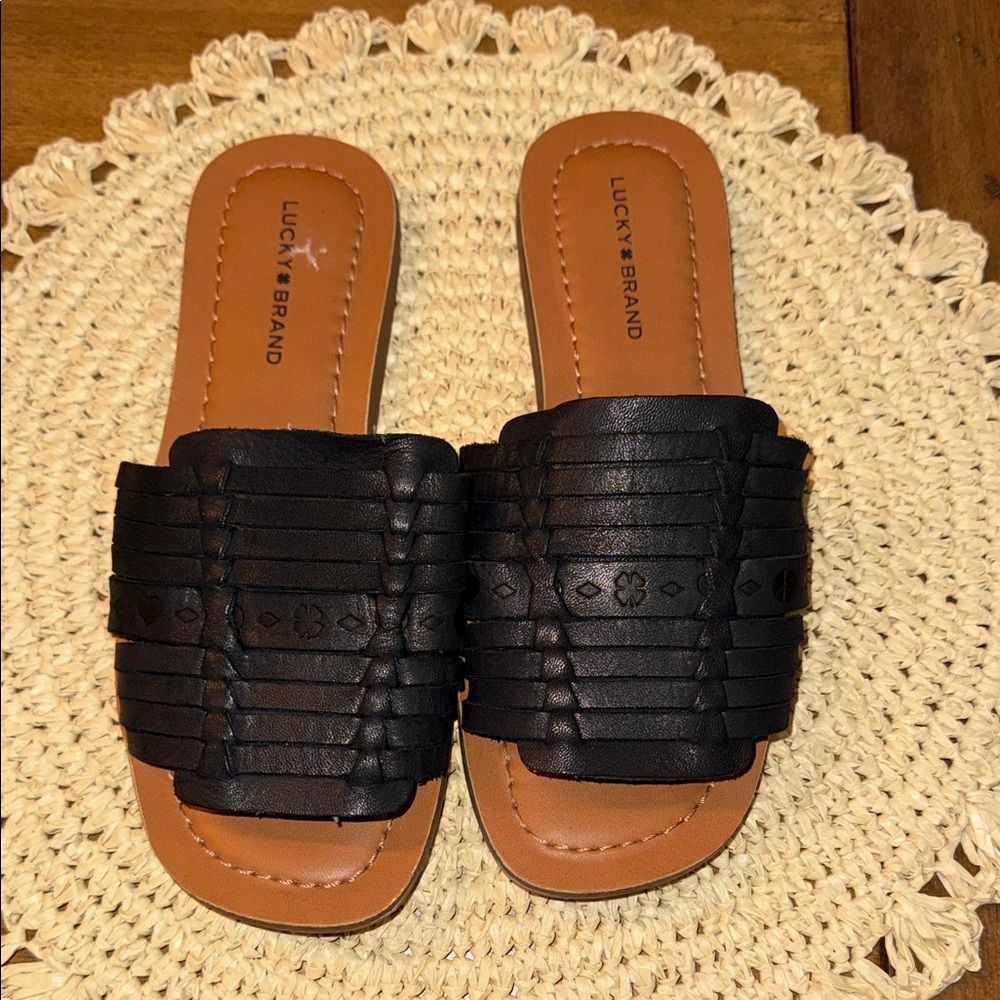 Lucky Brand Black Woven Slide Sandals